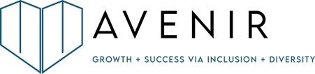 Geometric heart shape next to the words Avenir: Growth + Success via Inclusion + Diversity